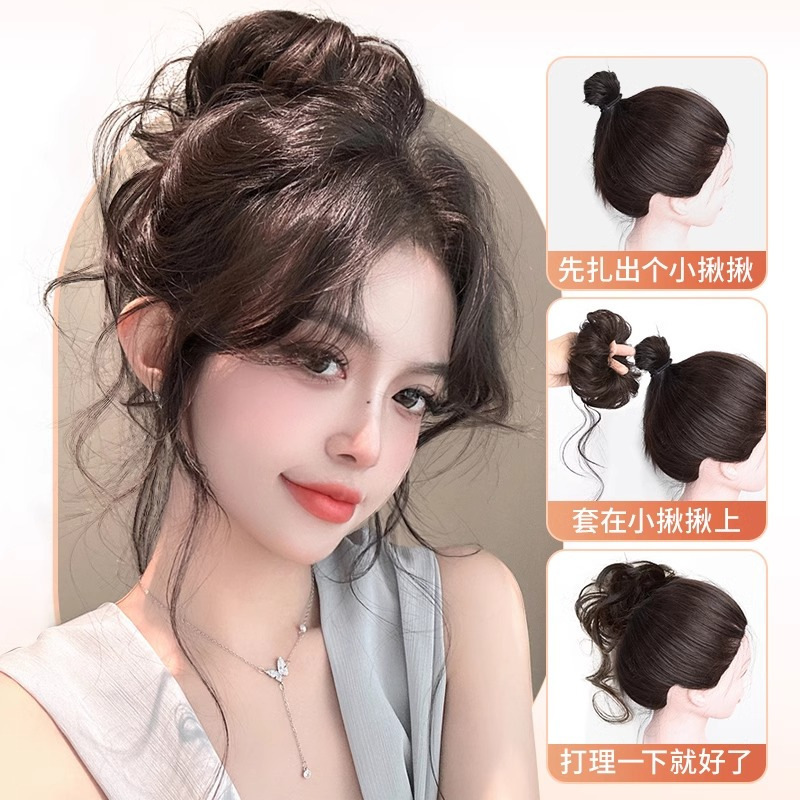 Ball Head Wig Hair Band Hair Accessories Artificial Hair Fluffy Hair Artifact Wig Flower Bud Side Low Bun Hair Circle