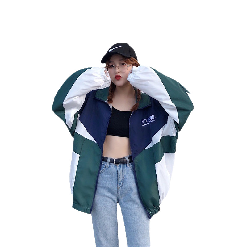 Hong Kong Style Harajuku Contrasting Color Splicing Jacket Trendy Men and Women Summer European and American Street Hip-Hop Loose Couple Spring Style Bf