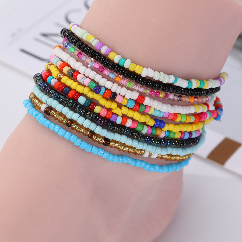 Европейские и американские кросс-бодерные украшения Летний универсальный цветной рисовый бисер Пляжный аклет Простой креативный аклет Многофункциональный набор из 10 штук