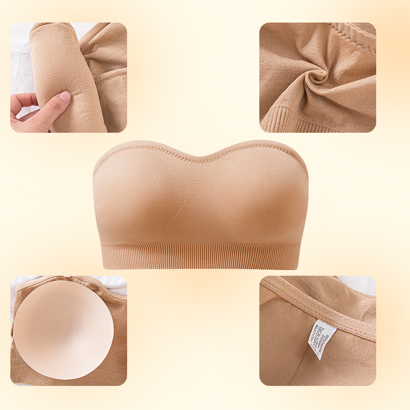 Cross-border plus size women's strapless bra padded tube top non-slip silicone seamless wireless tube top bra