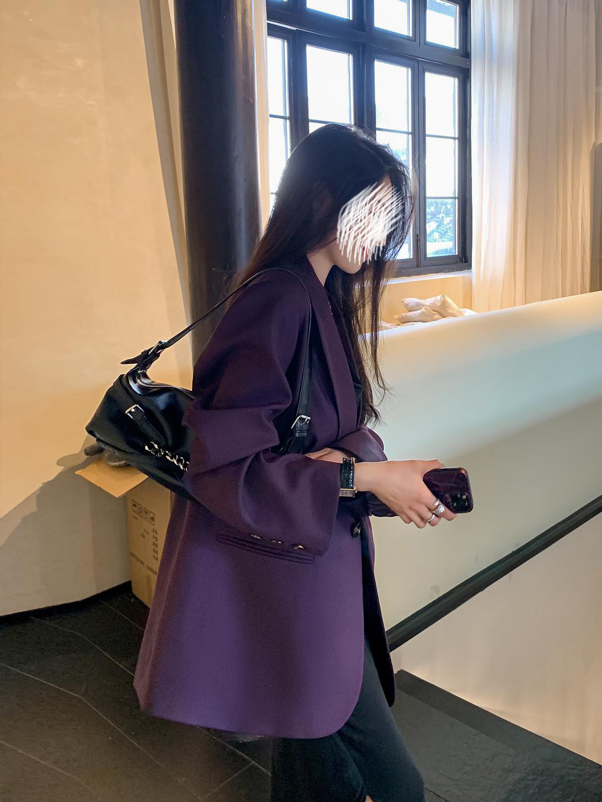 [6665 in stock] New high-end purple plus size women's suit coat chubby girl loose suit casual