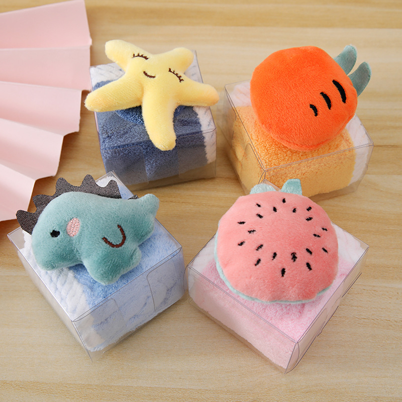 Cartoon Hand Towel Coral Velvet Square Towel Hanging Towel Twist Edge Shape Towel Gift Towel Souvenir Wedding Shop Supplies