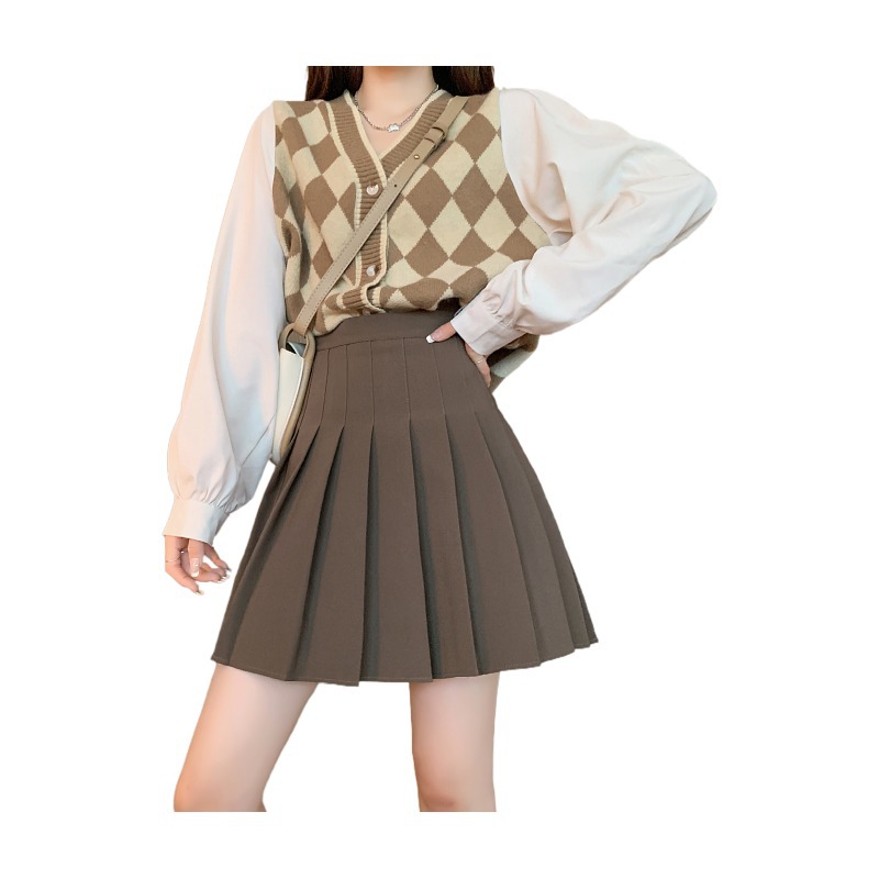 Gray Pleated Skirt for Women, High Waist, Slimming Look, Spring and Summer New Super Hot Plaid Skirt, A-Line Jk Skirt
