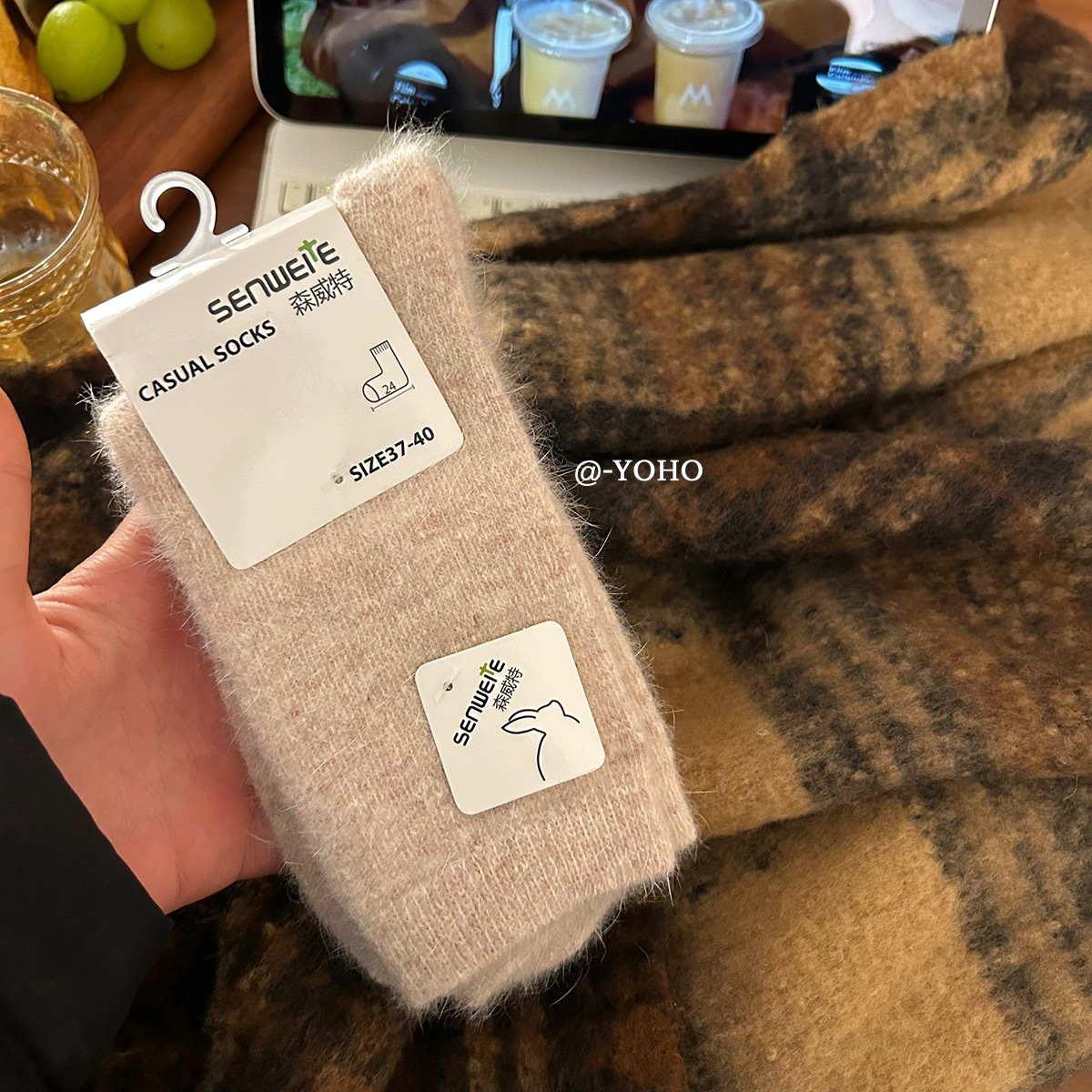 Real Rabbit Wool Super Warm Rabbit Fur Socks Women's Mid-Calf Socks Thickened Fleece Japanese Style Solid Color Autumn and Winter Long Socks