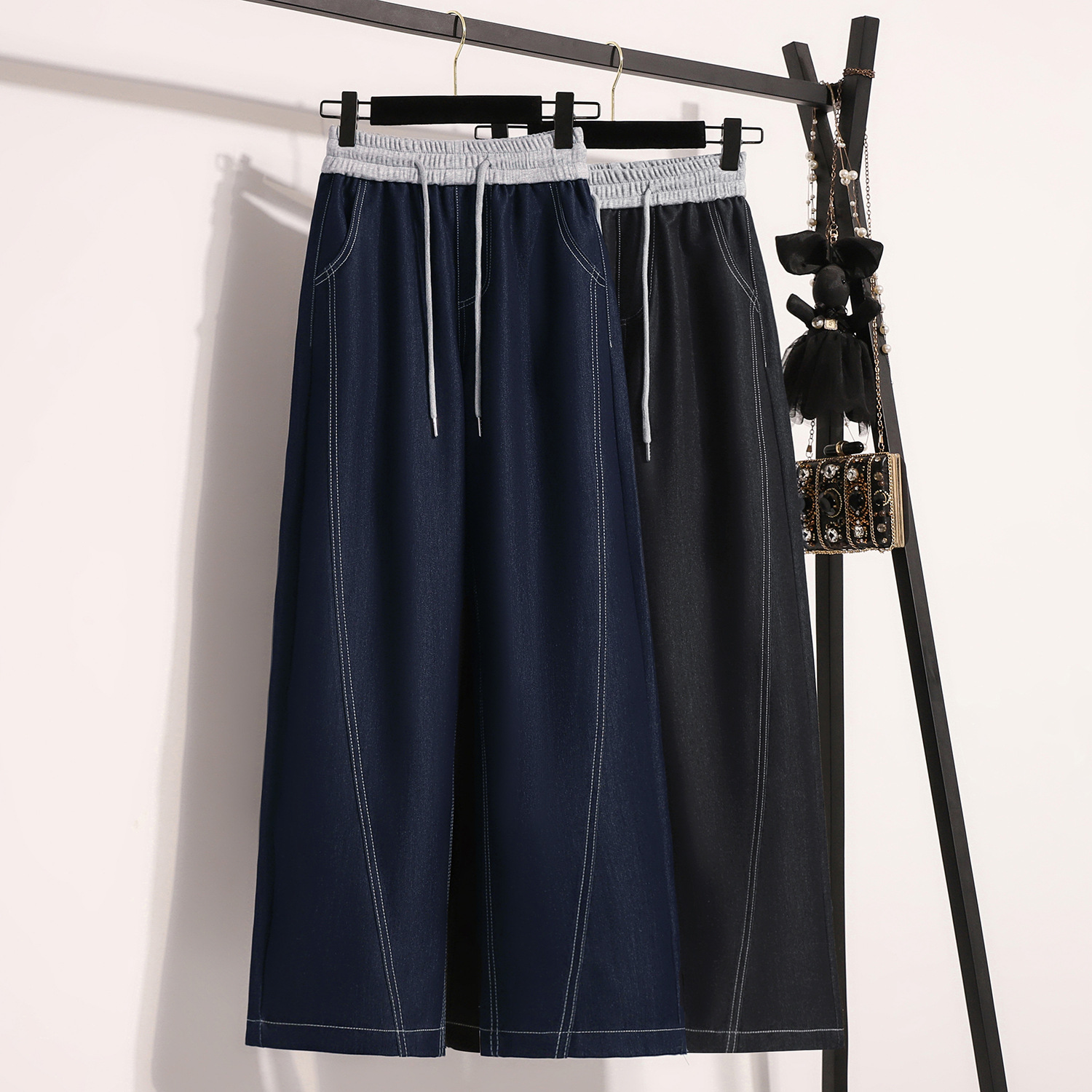 Tencel Lezer Large Size Thin Soft Denim Wide Leg Pants for Women 2025 Autum New High Waist Casual Women's Pants