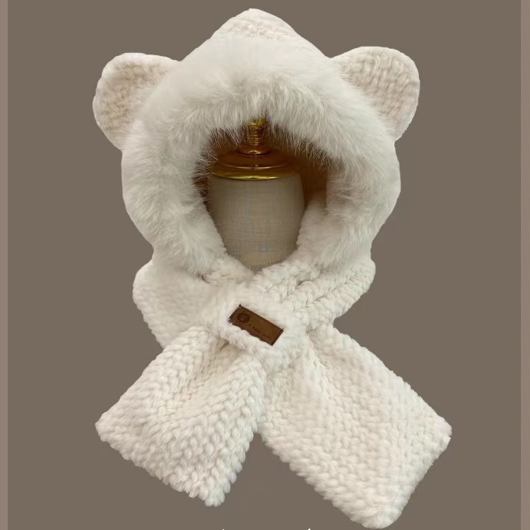 Winter new hat thick warm bear hat scarf one two-piece fashion cute plush neck cap