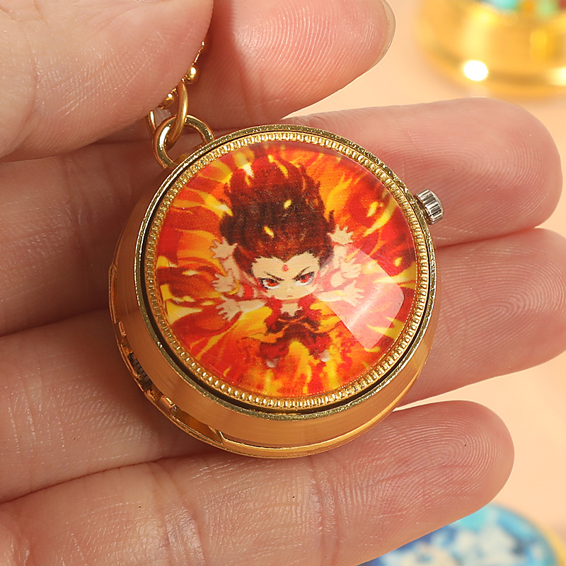 Cartoon Which Rotating Pocket Watch Rotatable Flip Children's Necklace Watch Ao Bing Peripheral Students Luminous Watch Gift