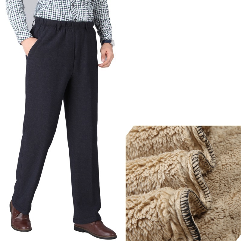 Lamb Velvet Pants Dad Winter Middle-aged and Old Men's Pants Fleece-lined Thickened Old Men's Cotton Pants Loose Deep Large Size Grandpa Outer Wear