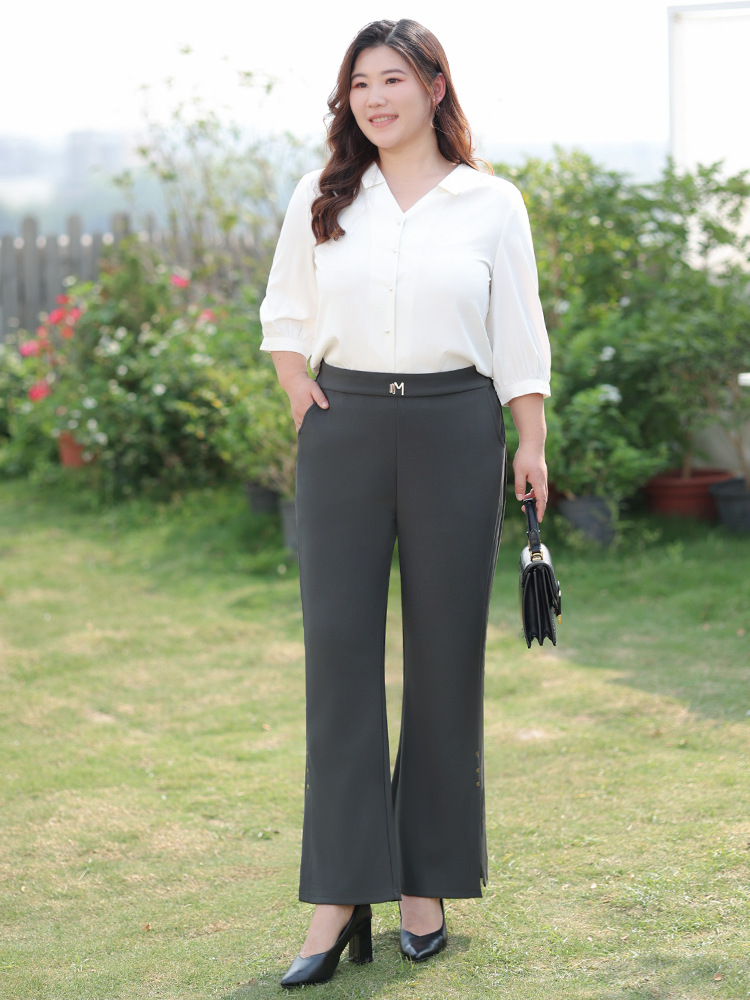 Plus-Size Women's Flared Casual Pants with Fleece Lining, 2025 Winter Fashion, Elastic Waist, High-Waisted, Stylish, Large Size Women's Bell-Bottom Pants