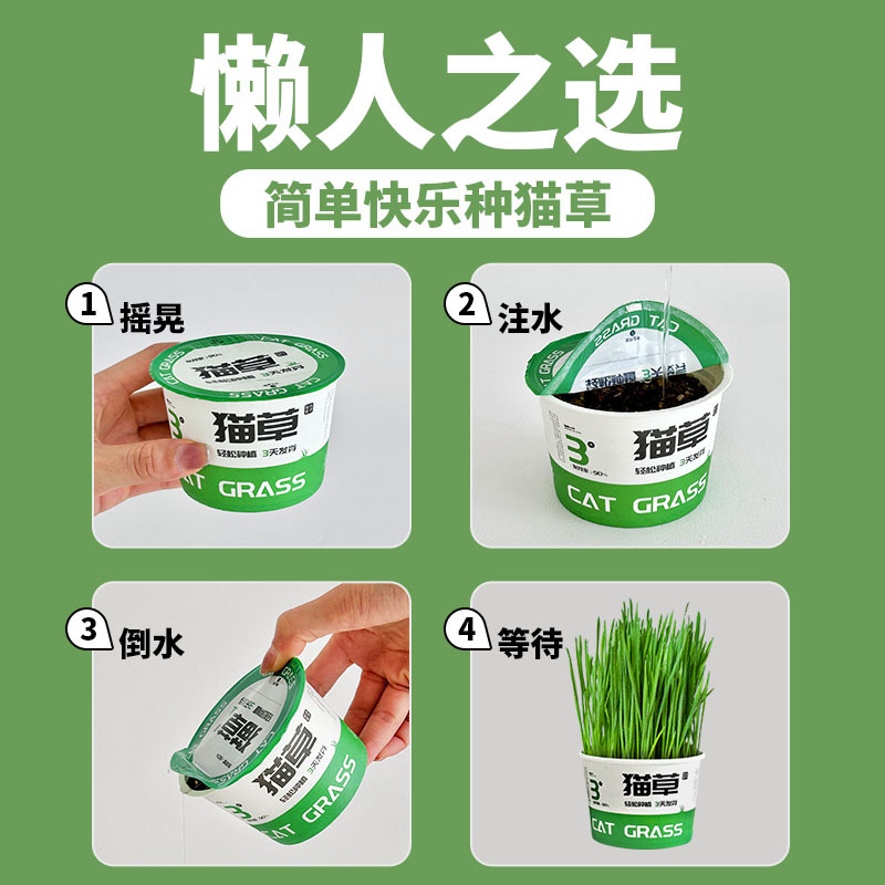 [Factory Original] Lazy Cat Grass Canned Hydroponic Soilless Hair Removal Ball to Help Digestion Snacks Instant Noodles Cat Grass Potted Plants