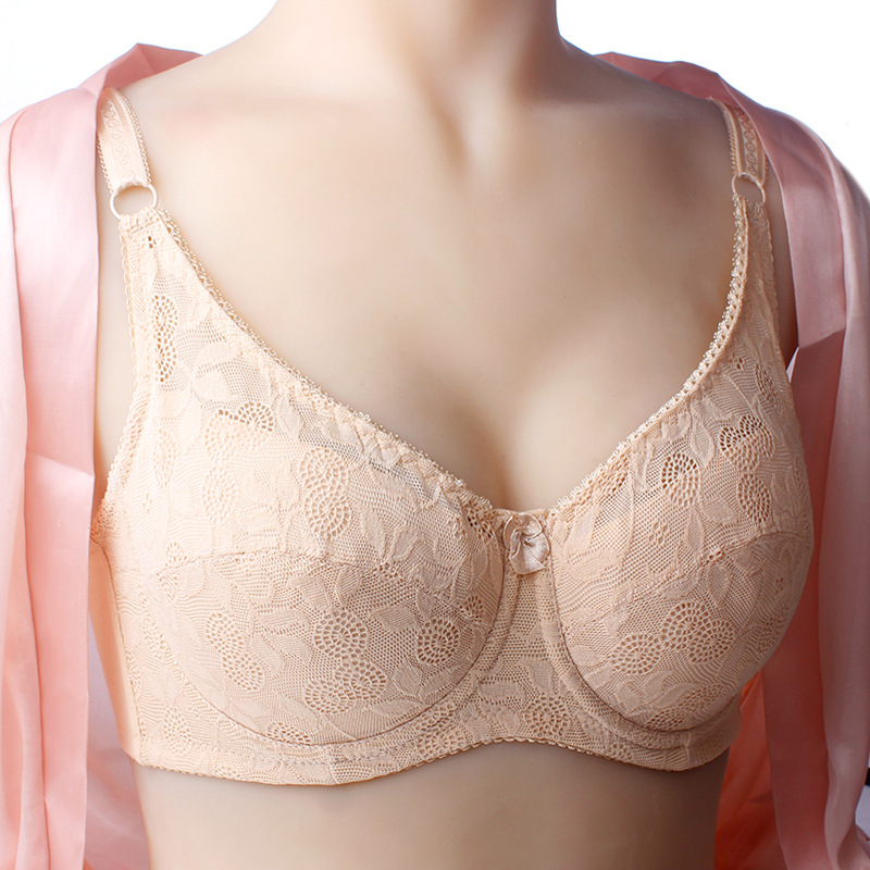 Summer Pure Cotton Big Breasts Showing Small Intimates Women's Underwire Push-Up Sweat-Absorbent Breathable Large Size Lace Cross-Border Anti-Sagging Bra