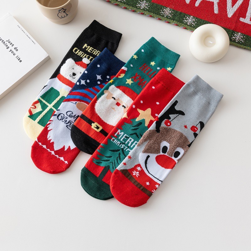 Хлопковые рождественские чулки для женщин с мультяшным принтом, смешные чулки на Хэллоуин, стерео уши, новогодние чулки, красные чулки
