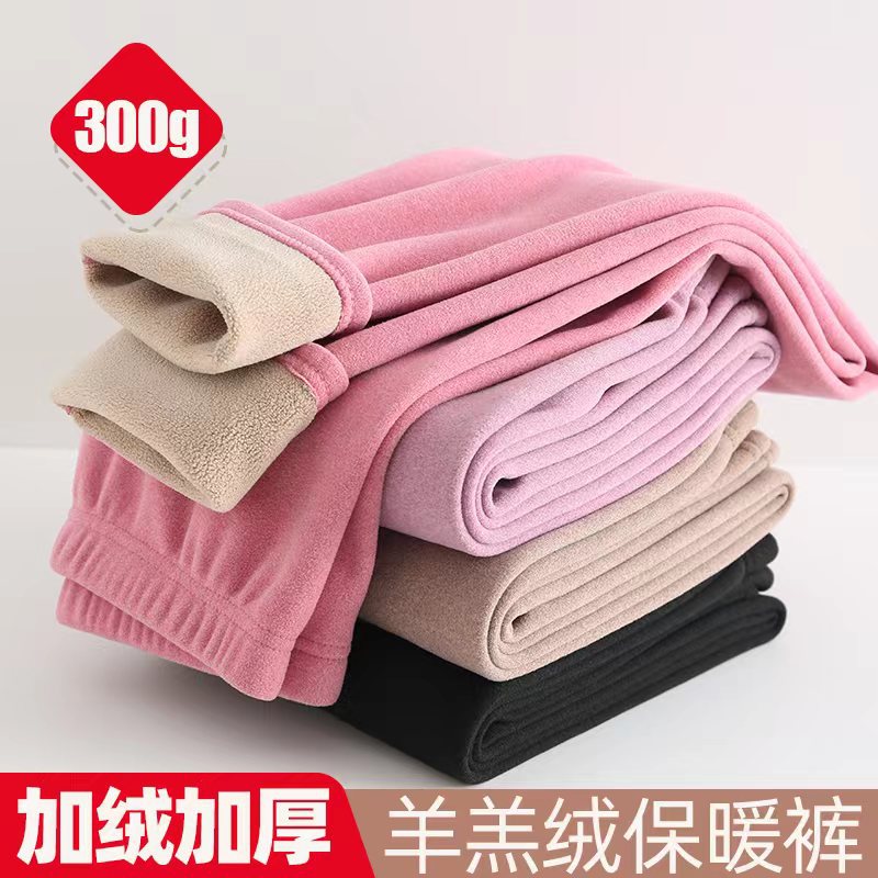 Manufacturer's Women's Thickened Lamb Wool Thermal Pants, Base Layer Leggings, Winter Fleece-Lined Camel Wool Pants, Wholesale Fleece-Lined and Thickened