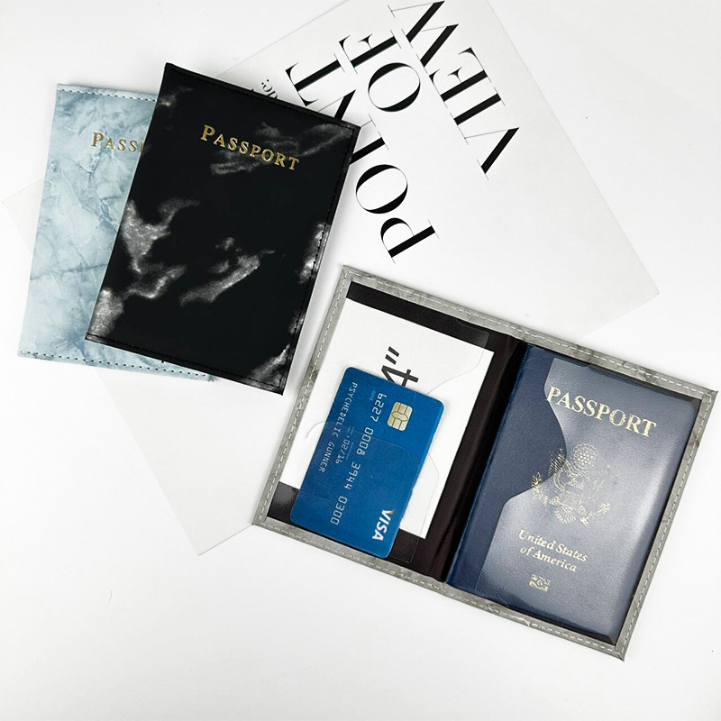 Spot Cross-Border Customizable Hot Stamping Passport Passport Protective Cover Marble Pattern Passport Holder Wrapped Passport Bag