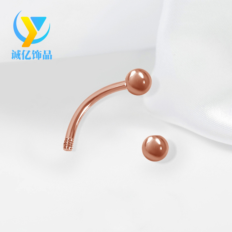 SOURCE Factory rose gold round bead curved rod stainless steel eyebrow nail solid color electroplated metal C Rod eyebrow nail piercing jewelry wholesale