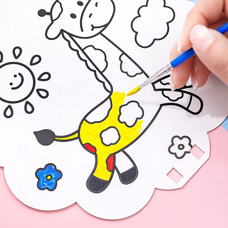Cartoon DIY Graffiti Fan Kidsren's Cute Hand-Painted Blank Round Fan Children's Day Coloring Painting Plastic Small Fan