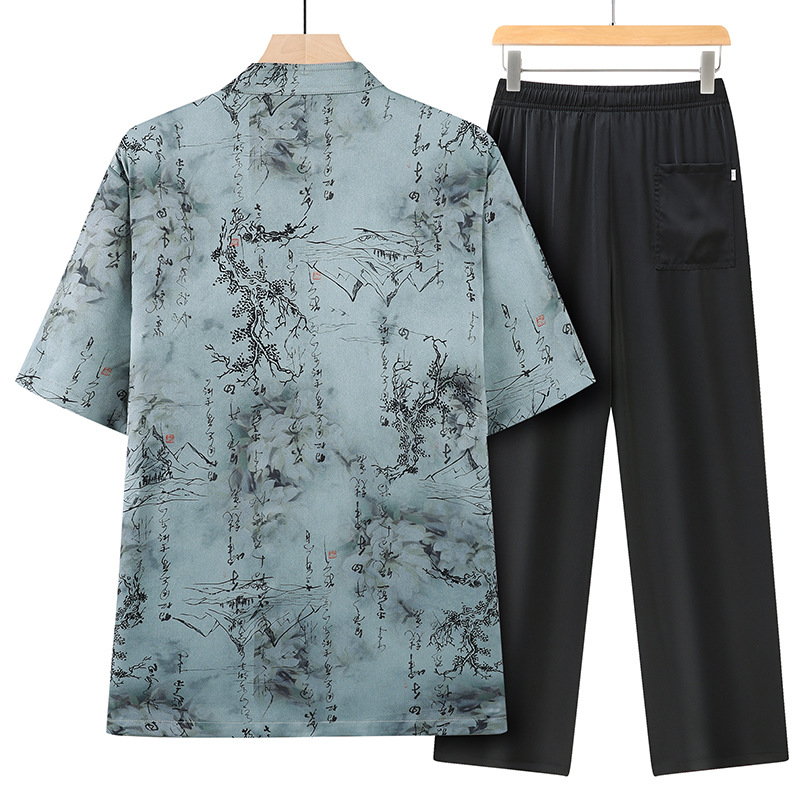 Tang suit men's 2025 new middle-aged and elderly father summer suit Chinese style old man grandfather Chinese printed short sleeve