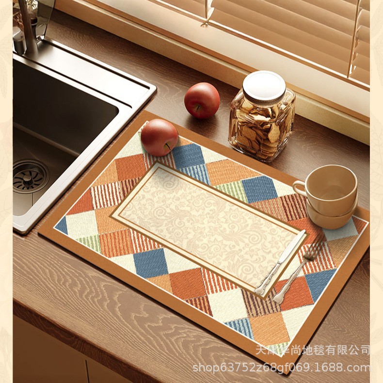 American Style Vintage Diatom Mud Advanced Drying Mat Kitchen Countertop Protective Mat Water Absorbent Dining Mat Dining Mat Coffee Mat