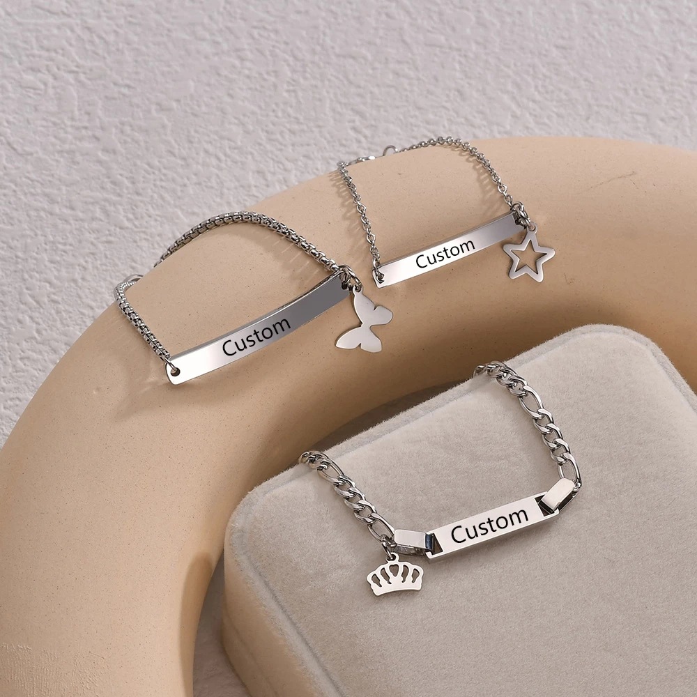 DIY personality simple children's curved card lettering bracelet design feeling butterfly love five-pointed star combination titanium steel bracelet