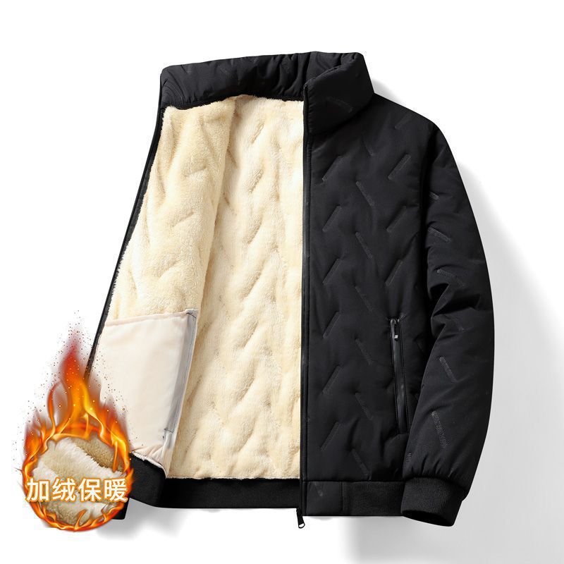 Lamb Fleece Cotton Coat Jacket Men's Winter fleece-lined Thickened Cotton Coat Warm Windproof Loose Windproof Casual Cotton Coat Fleece