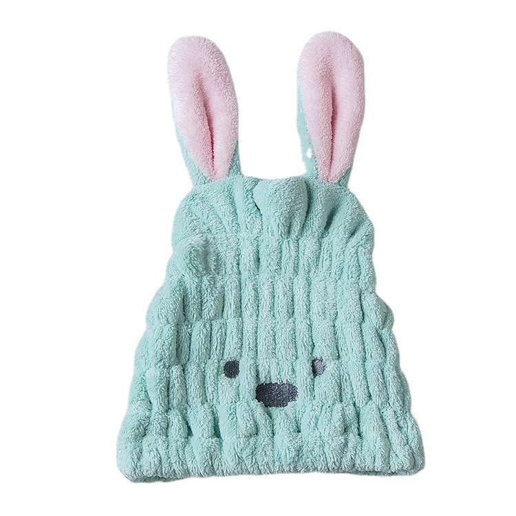 Children's coral fleece cartoon shower cap rabbit ears hair drying cap wholesale adult female hair drying towel one-piece delivery