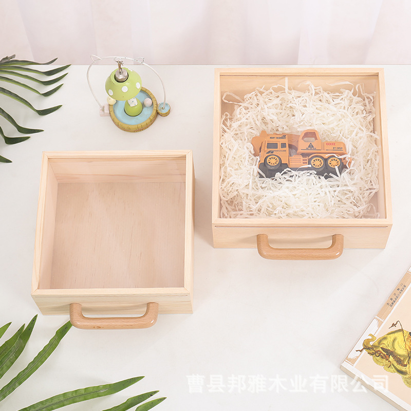 Wooden hand-held gift wooden box candy box high-grade transparent acrylic cover wedding gift bridesmaid gift box