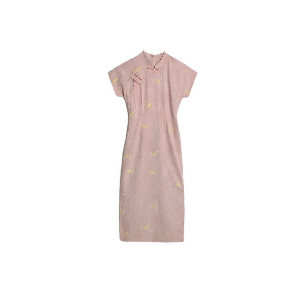 Jingshanying - Summer New Chinese Style Improved Little Dragonfly Print Unique Raglan Sleeve 2025 Summer New Women's Cheongsam