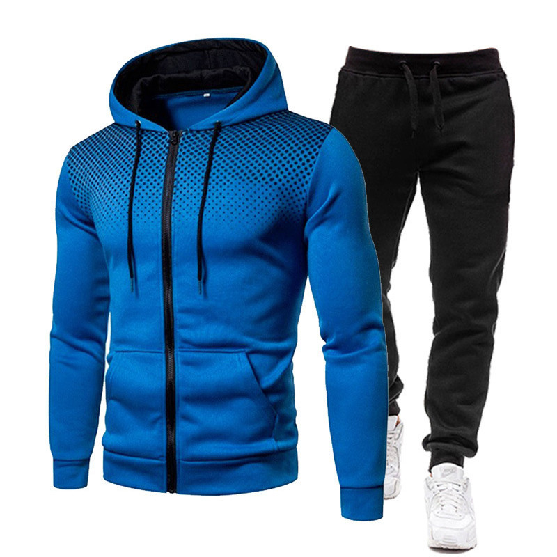 2023 new polka dot print solid color zipper suit autumn and winter fleece-lined men's and women's sports hoodie sweatshirt sweatpants