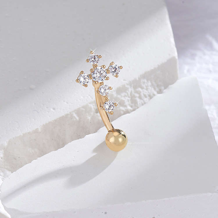 European and American ins fashion multi-Diamond Cross navel nailing navel ring belly buckle body piercing jewelry