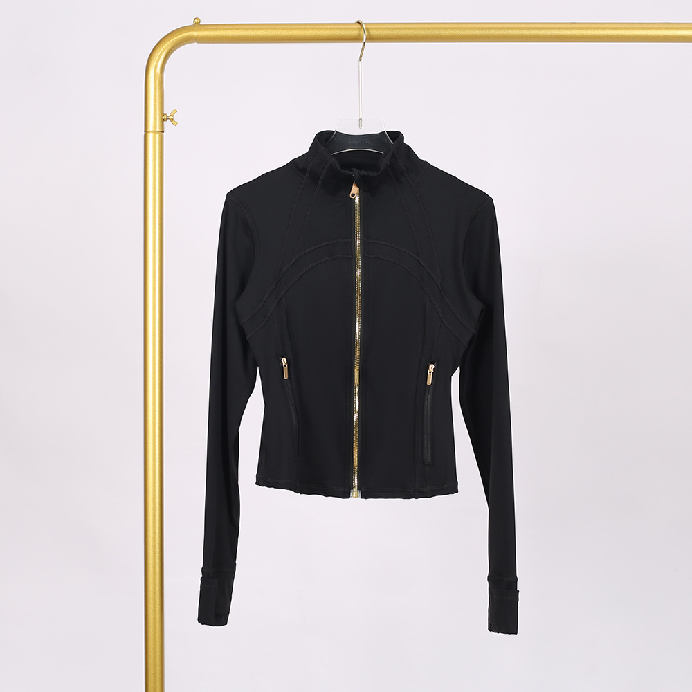 Lulu Df Stand Collar Jacket Short Jacket Tight Stand Collar Elastic Jacket Gold Zipper Fitness Yoga Wear