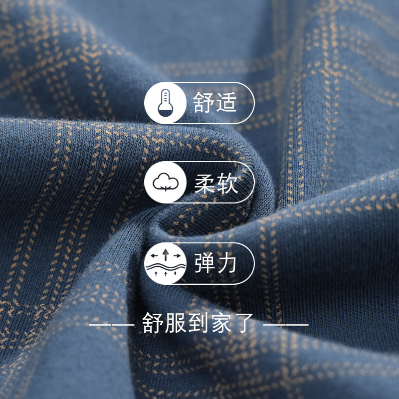 Pure Cotton Pajamas Men's Spring and Autumn Long Sleeve Pure Cotton Thin Plaid Plus Size Casual Outwear Home Suit