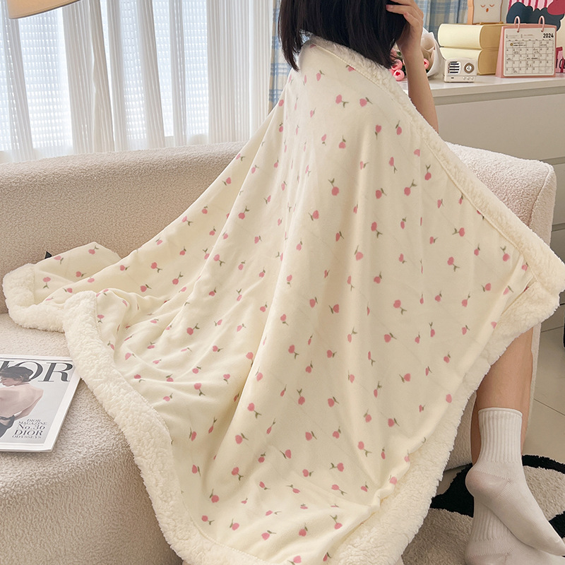 Ins Cute Cartoon Lamb Fleece Casual Blanket Thickened Warm Double Blanket Coral Milk Fleece Cover Blanket