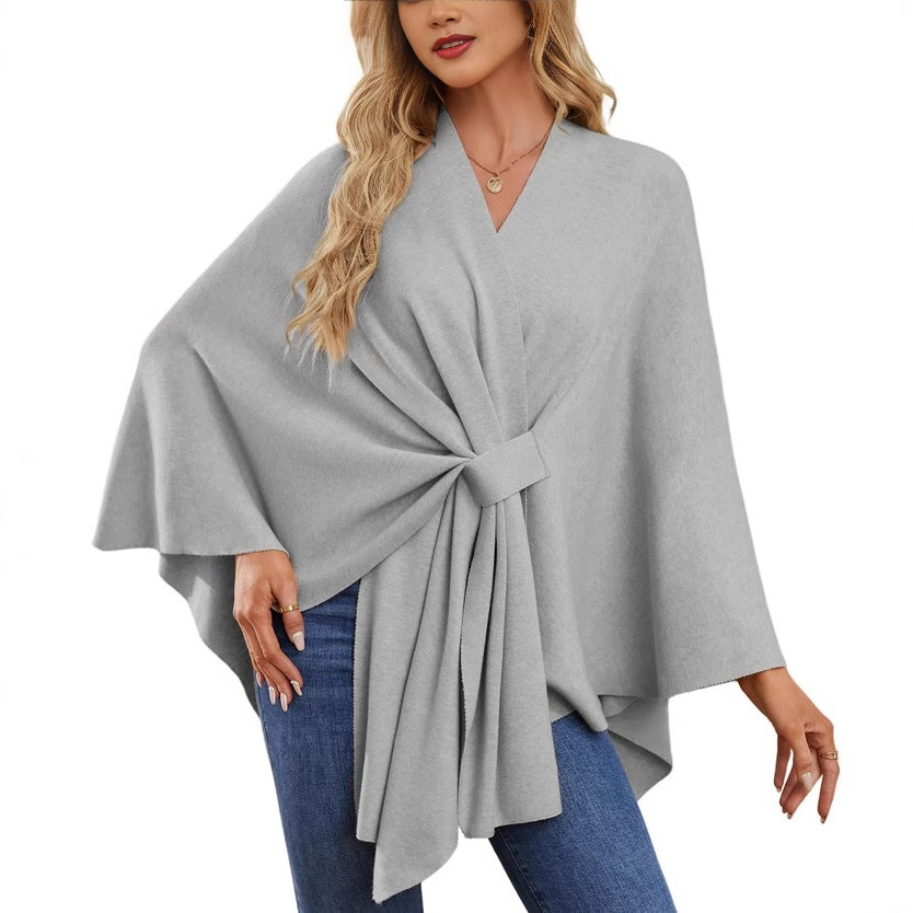 Spot 2024 Amazon Independent Station_Ladies Elegant One Piece Solid Color Soft Shawl Tops Cape Top