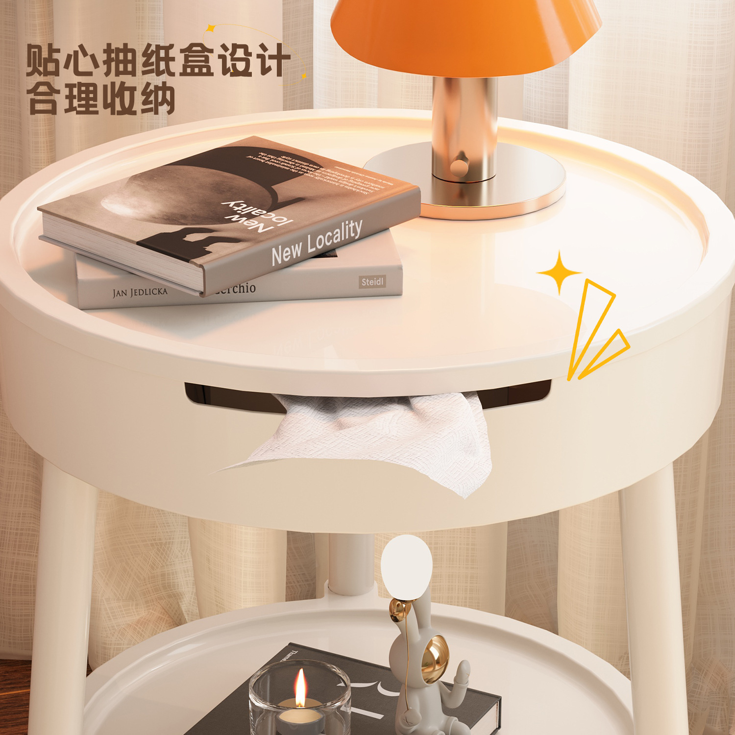 Sofa Side Table Movable Bedroom Bedside Table Cream Style Coffee Table Small Table Simple Modern Bedside Table Storage Rack
