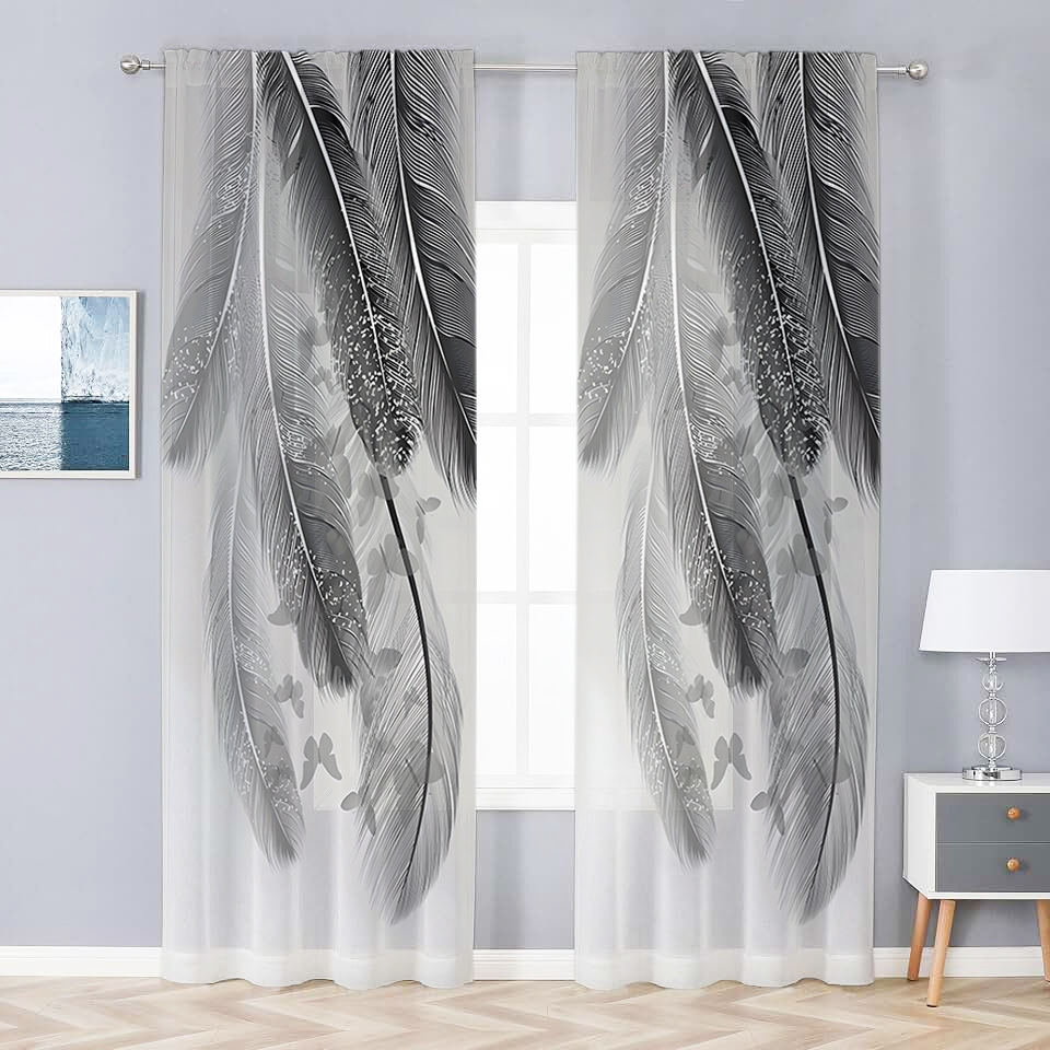 Jit Shipping Cross-Border Exclusive Factory Direct Sales Feather Butterfly Simple Style Digital Printing Processing Curtains and Screens