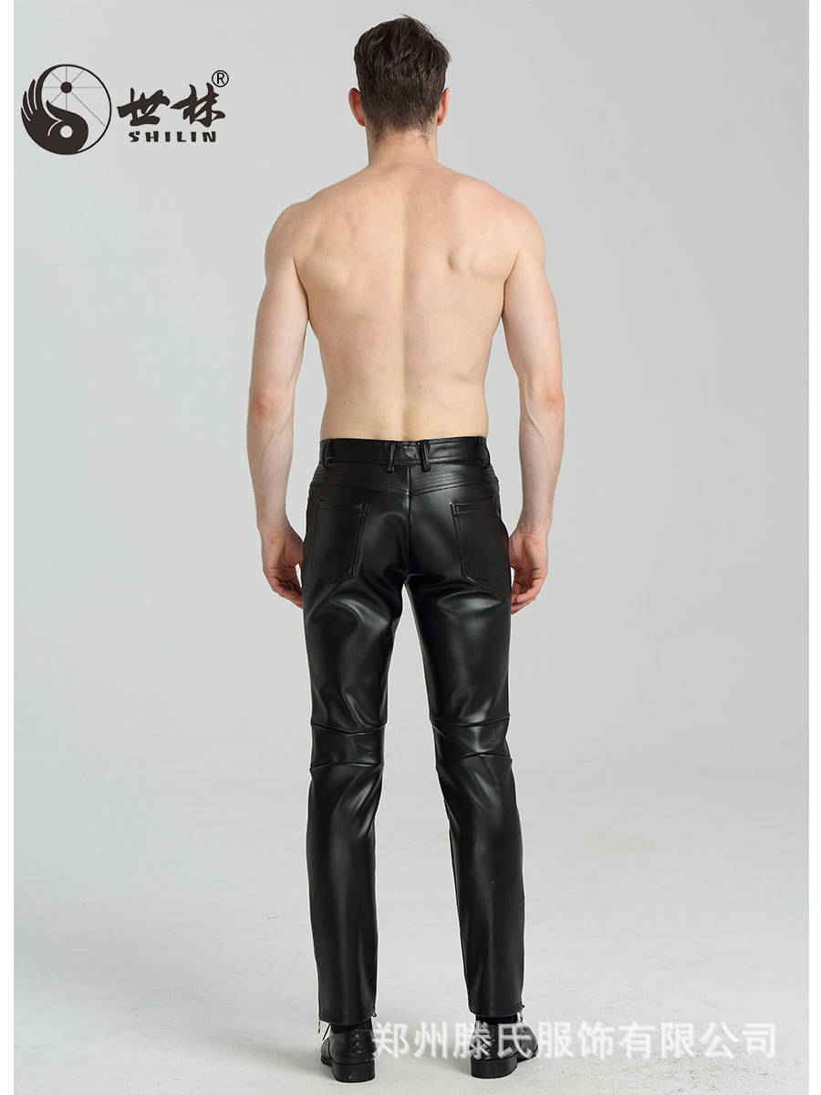 Cross-border young and middle-aged leather pants men's European and American Spring and Autumn New zipper slim size thin motorcycle cycling trend wholesale