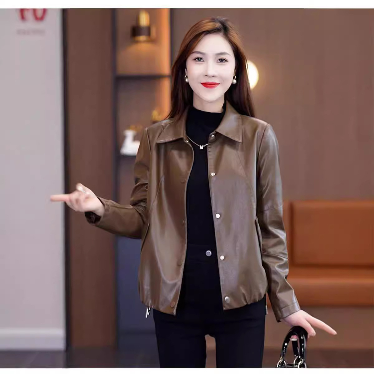 2024 Fashion Trend Leather Clothing Women's New Short Coat All-match Top Color Optional New Solid Color Fashionable
