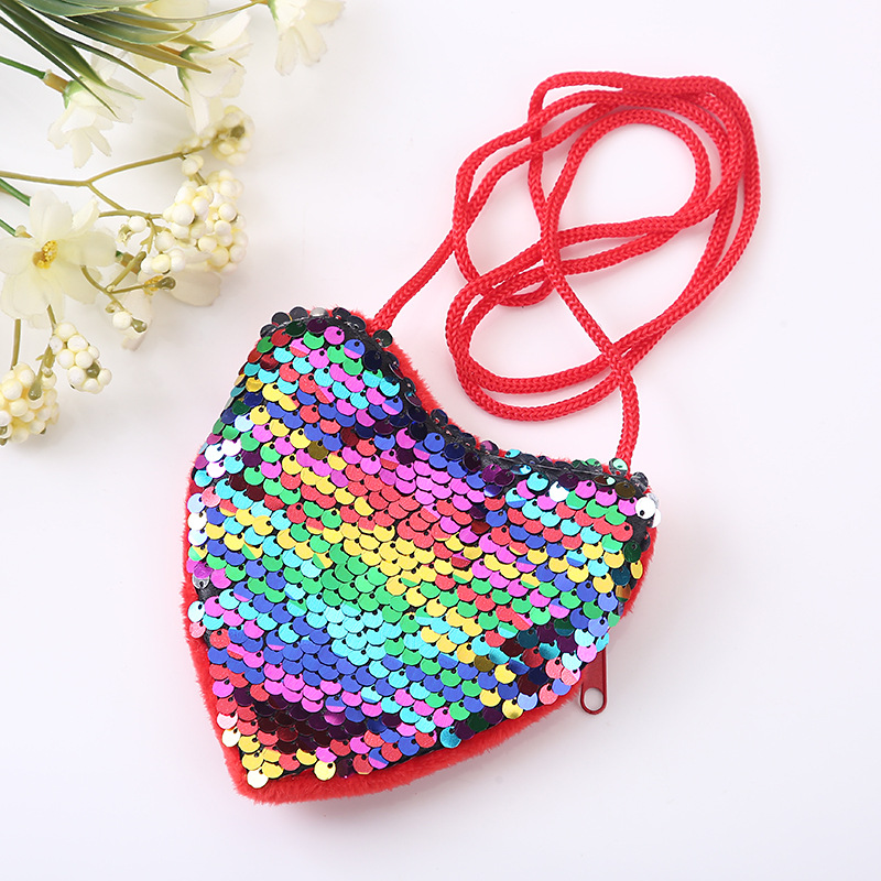 Creative Children's Sequin Coin Purse Little Girl Crossbody Peach Heart Bag Instagram Girls Cute Shoulder Bag Wholesale