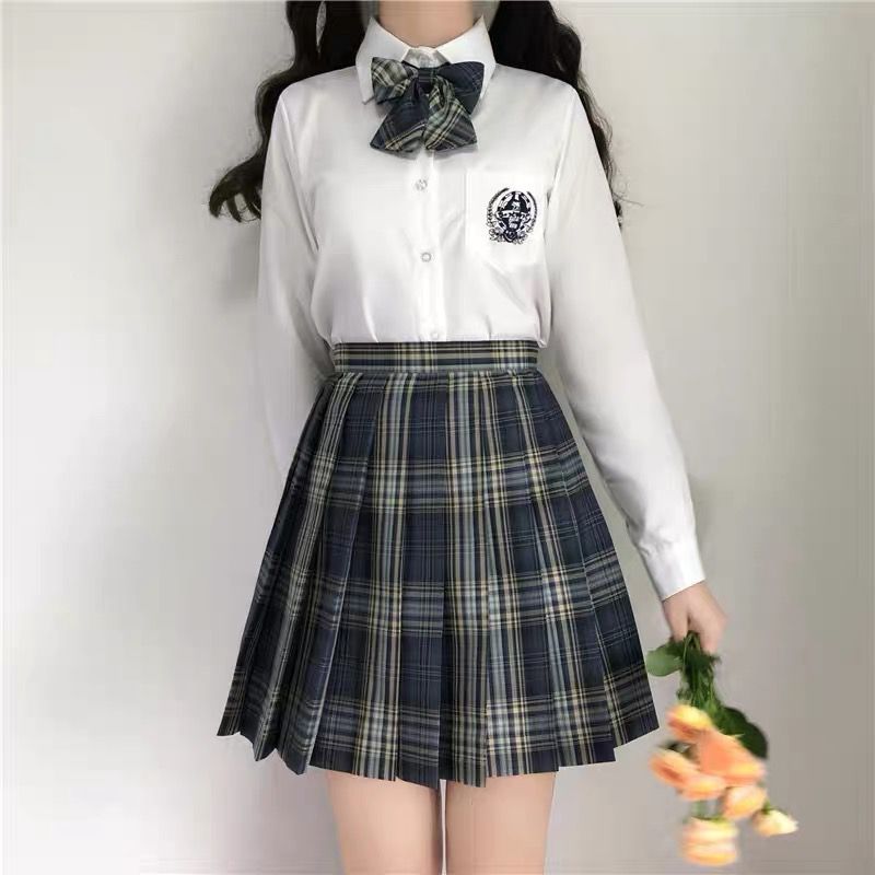 Original genuine JK uniform gentle JK plaid skirt shahua pleated skirt student college style suit chorus class uniform