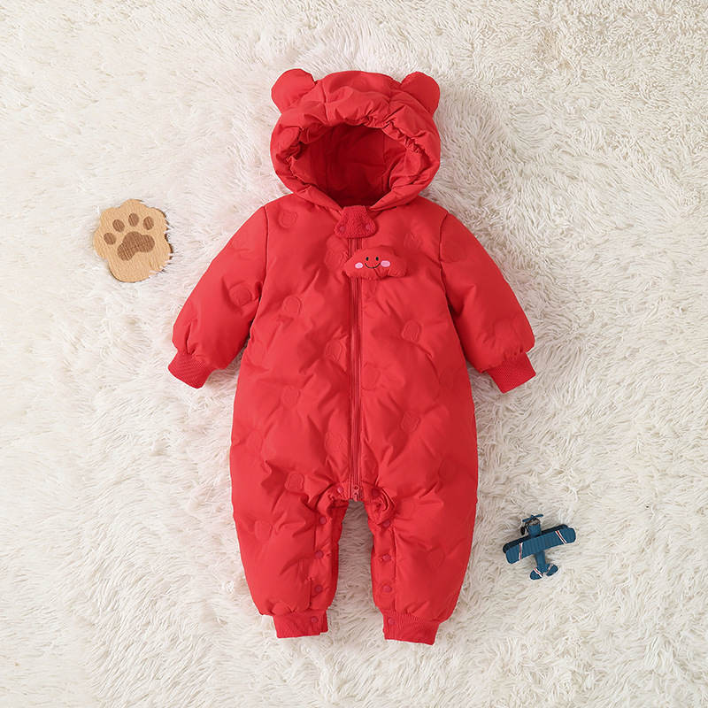 Shopping Mall Off-Season White Duck down Jacket Hooded Warm Jumpsuit 24 Winter Outing Clothes Newborn Crawling Clothes