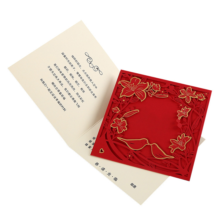 Manufacturer Processes and Customizes Personalized Chinese Bronzing Creative Wedding Invitations. Wedding Chinese Red Cut Out Wedding Invitations