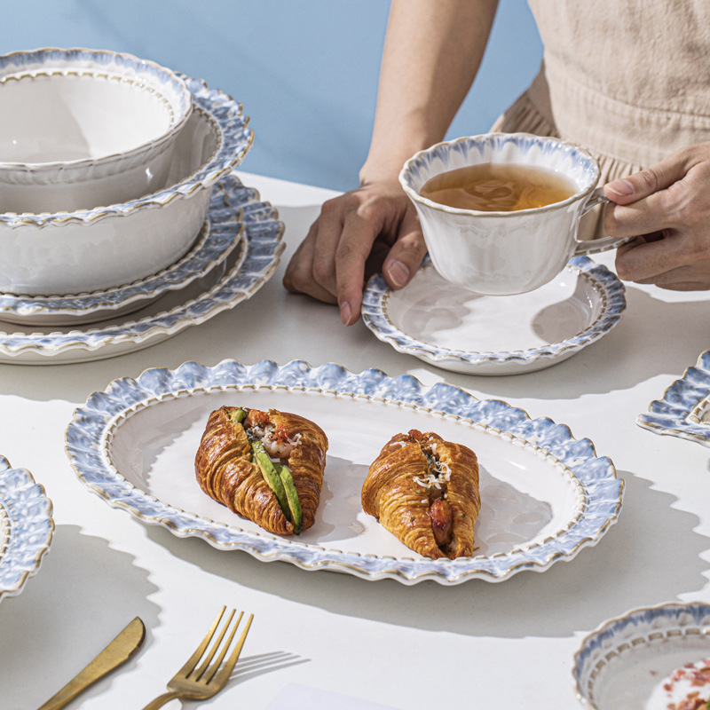 Smoke Blue tableware creative series bowl and dish set kiln change simple household ceramic underglaze color Rice Bowl factory wholesale