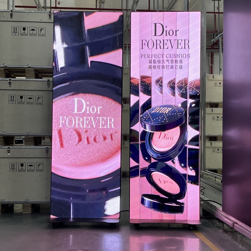 Factory direct movable led folding poster screen with wheels bright waterproof full color 3d splicing large screen