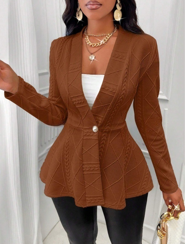 Jacquard 2024 European and American Cross-Border Amazon New Women's Textured Button Long-Sleeved Accessible Luxury Jacket Jacket Coat