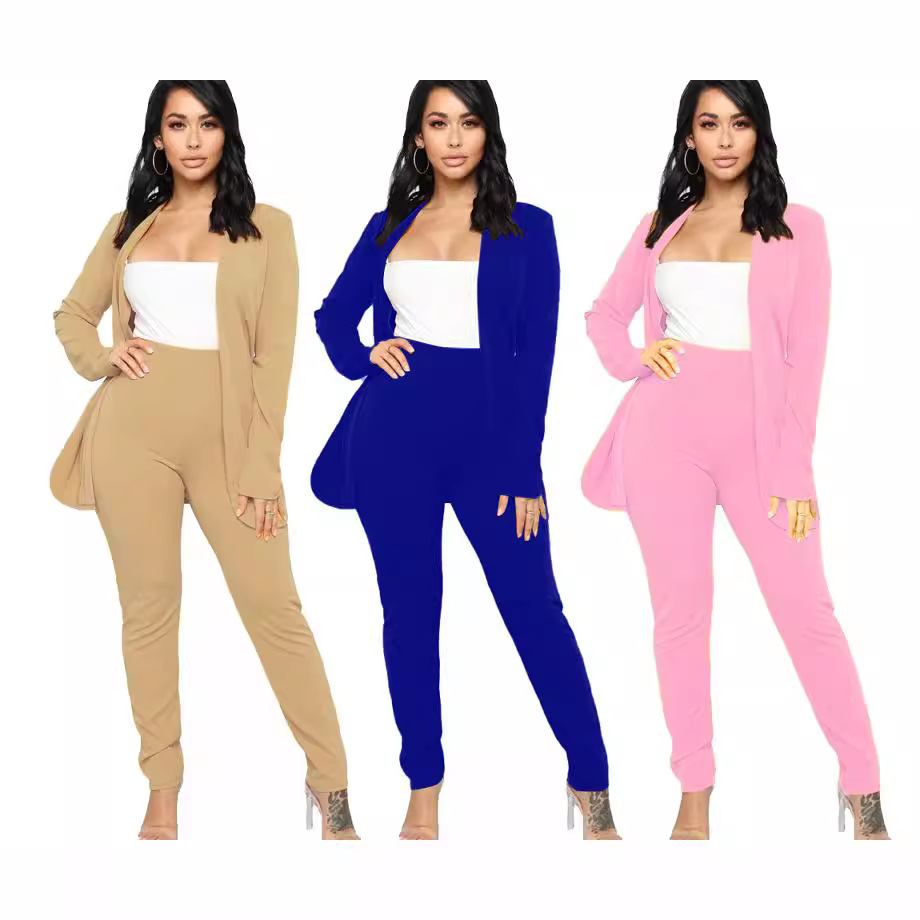 X30 European and American Women's wish OL Fashion Elegant Two-piece Professional Casual Long-sleeved Trousers Small Suit