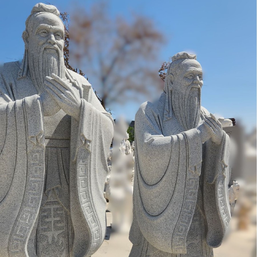 Stone Carving of Confucius, Granite Figure Sculpture, Statue of a Great Historical Figure, Plaza Garden Campus Ornament, Campus Sculpture
