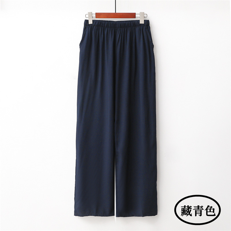 Middle-Aged and Elderly Summer Thin Cotton Silk Casual Pants for the Elderly Loose Artificial Cotton Elastic Waist Pants Men's Dad Summer Clothes