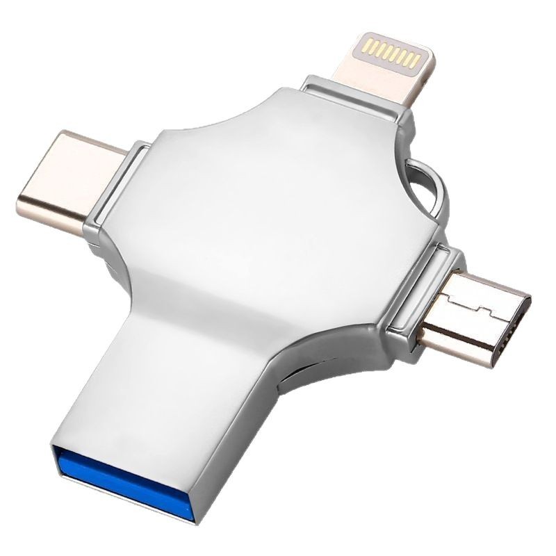 Cross-Border Four-In-One Cross Metal USB Flash Drive 256g Suitable for Pingguo Android Computer Typec Mobile Phone USB Flash Drive USB