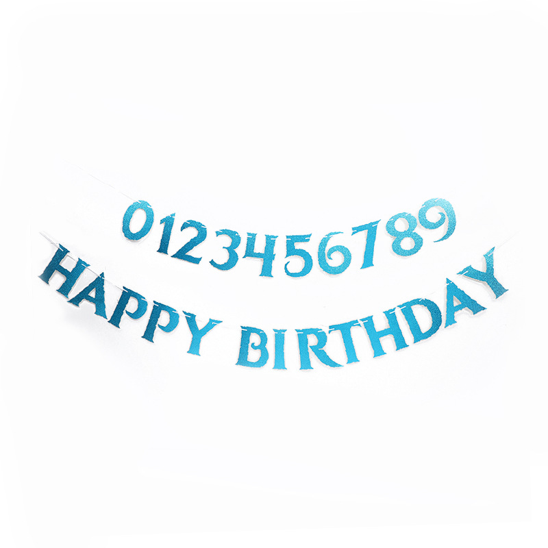 Happy birthday banner party decoration glitter paper English letters pull flag cross-border supply customizable gilding pull flag