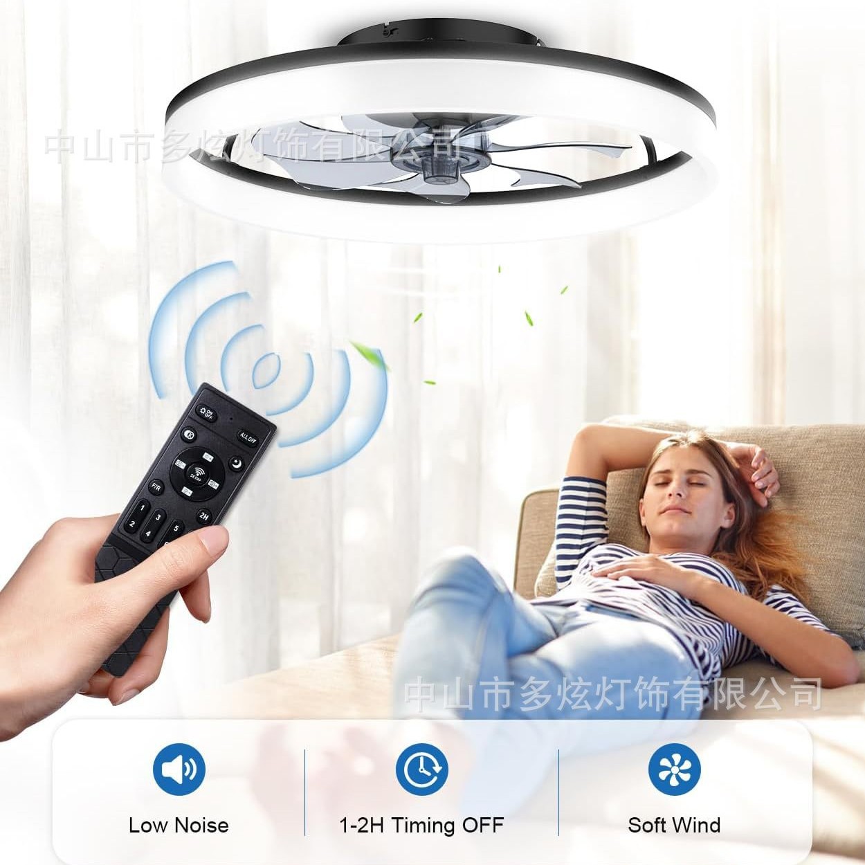 Zhongshan Factory New Model Ul Certified Amazon Bedroom Fan Light Modern Minimalist Bedroom Ceiling Light Dining Room 110V